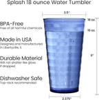 US Acrylic Splash [Set of 16] 18 ounce Plastic Stackable Water Tumblers in 4 Coastal Colors Value Set of Drinking Cups, Reusable, BPA-free, Made in the USA, Top-rack Dishwasher Safe