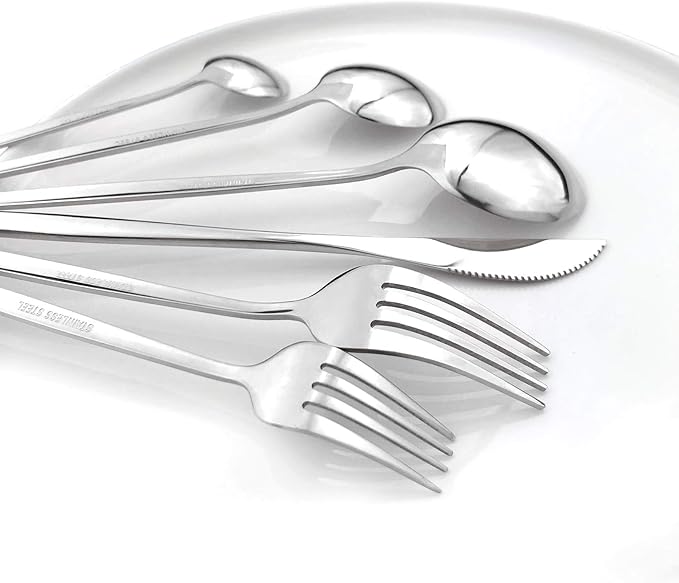 24Pcs Silver Mirror Silverware Flatware Set, 18/0 Stainless Steel Cutlery Set Utensils Kitchen Dinnerware Include Knife Fork Spoon and Teaspoon, Service for 4