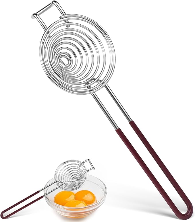 Egg Separator,Stainless Steel Egg Yolk White Separation Tool Long Handle Egg White Separator Kitchen Utility Gadget Cooking Baking Tools-Brown
