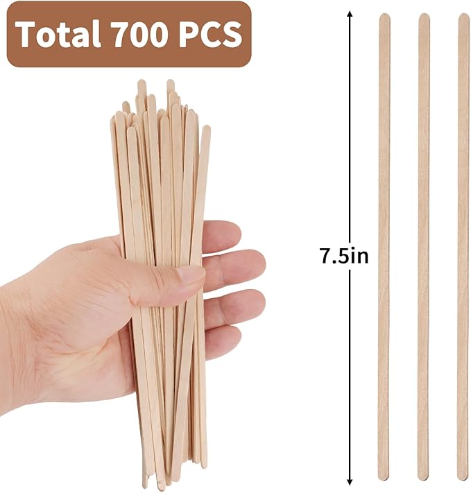 700 Pcs Natural Wooden Coffee Stirrers, 7.5" Disposable Stir Sticks, Ideal for Coffee Bars and Parties, Smooth Splinter-Free Birch wood Stirrer for Tea and Beverages (7.5")