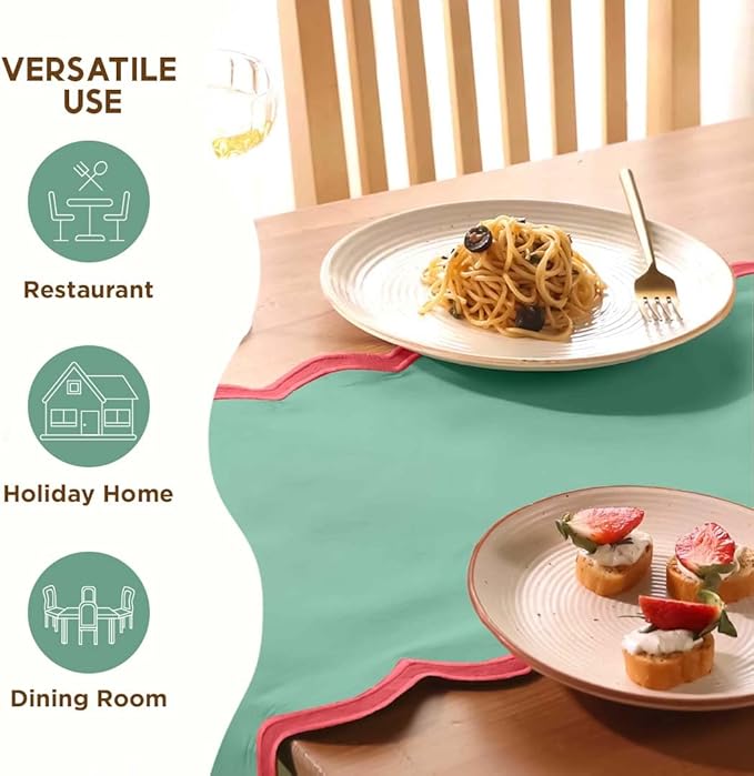 Folkulture Table Runner | Table Runners 108 inches Long | Scallop Table Runner for Farmhouse Decor or Boho Decor | Green Table Runners for Dining Room Table Decor | Table Decorations for Party