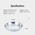 9.4-Inch 316 Stainless Steel Frying Pan, 5-Ply Stainless Steel Skillet, Induction Compatible, Dishwasher & Oven Safe