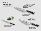 Damascus Kitchen Knife Set 3 PCS: NSF Food-Safe Japanese Knives with VG10 Steel Core, Ultra-Sharp Professional Chef Knife Set and Full Tang G10 Handle, Elegant Box