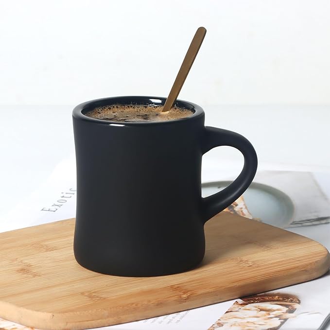 harebe Retro Coffee Mug Set of 4, 10 OZ Heavy Classic Ceramic Diner Cups Set with Handle for Coffee, Tea, Cocoa, Milk, Latte（Black）