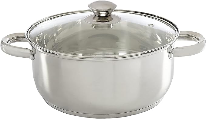 Ecolution Stainless Steel Stock Pot, Encapsulated Induction Ready Cooking Pot with Glass Lid, Oven Safe, Dishwasher Safe Soup Pot, 5-Quart
