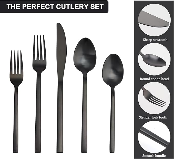 20 Piece Silverware Set for 4,Stainless Steel Flatware Set,Tableware Cutlery Set for Home and Restaurant Include Forks Knives Spoons,Mirror Finish,Dishwasher Safe (Black)