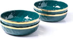 Stone Lain Florian 4-Piece Round Pasta Bowl Set, Green with Gold Rim