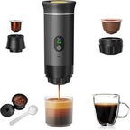 Portable Coffee Maker for Travel & Camping, Portable Espresso Maker for Travel, Rechargeable Cordless Battery Operated Coffee Makers for Ground Coffee, NS Capsule RV, Hiking, Office(Grey)