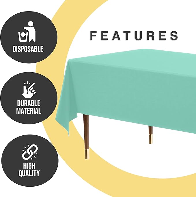 Exquisite 66% Thicker Premium Plastic Table Cloth Rectangle Table Cover 0.5 Mil 6 Pack Mint Table Cloth 54 Inch x 108 Inch Disposable Tablecloth Won't Tear Easily Like Cheap Thin Brands