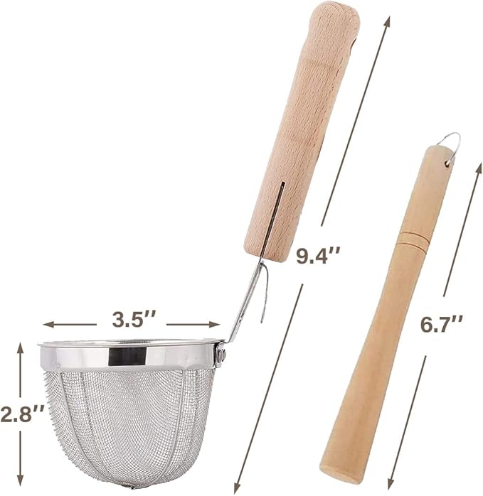 TIKUSAN Miso Strainer and Muddler Miso Dissolver Misokoshi Stainless Steel with Wooden Muddler for Making Miso Soup Made in Japan Small Size