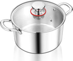 TeamFar 3.5 Quart Stock Pot, Tri-Ply Stainless Steel Pasta Cooking Pot with Lid, Tempered Glass Lid & Double Side Riveted Handles, Non-Toxic & Healthy, Heavy Duty & Dishwasher Safe