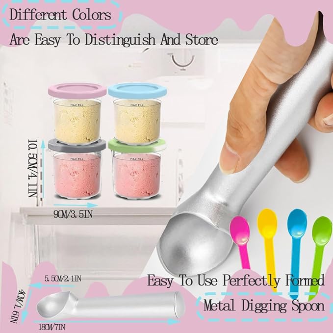 4 Pack Containers Replacement for Ninja,Creami Pints and Lids 16oz Compatible with Ninja NC299AMZ NC300 Series Deluxe Ice Cream Makers Cups Dishwasher Safe (16OZ)