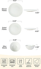 Famiware Aegean Dinnerware Set for 4, Plates and Bowls Sets, 12-Piece Stoneware Scratch Resistant Dinner Set, Handmade Irregular Round Dishes, Microwave and Dishwasher Safe, Matte White