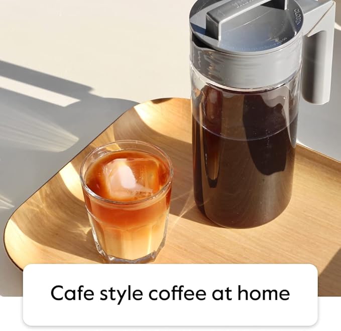 Takeya Tritan Cold Brew Coffee Maker - Airtight Pitcher with Leak-Free Lid - BPA-Free Cold Brew Maker with Silicone Handle - Dishwasher-Safe Pitcher for Homemade Cold Brew - 1 Quart, Stone