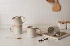 famiware Coffee Mug Set for 6, Star 12 oz Catering Mugs Cup Set with Handle for Coffee, Tea, Cocoa, Milk - Ceramic Stoneware Drinkware Set, Cappuccino White