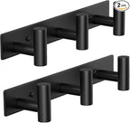Coat Rack Wall Mounted with 3 Hooks,Heavy Duty Wall Hooks for Hanging Towel Coat Hat Bag, Metal Coat Hooks Hat Rack Coat Hanger Towel Hooks for Entryway Bathroom Kitchen (Black, 2 Packs)