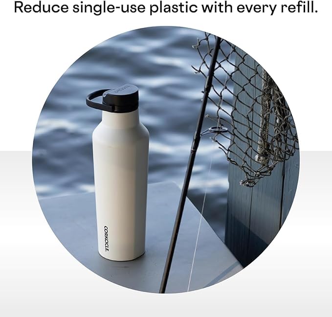Corkcicle Sport Canteen - Keeps Drinks Cold 25 Hours - Stainless Steel Water Bottle - Triple-Insulated - Spill-Proof - Summer Drinkware Gift - Keeps Drinks Ice Cold - 20 oz - Gloss White