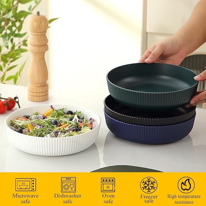 Berglander Pasta Bowls Set of 4, Salad Bowls 37oz Unbreakable Large Plastic Soup/Salad/Fruit/Serving Bowls for Home, Restaurant, Outdoor, Picnic, Camping, Serving Dishes