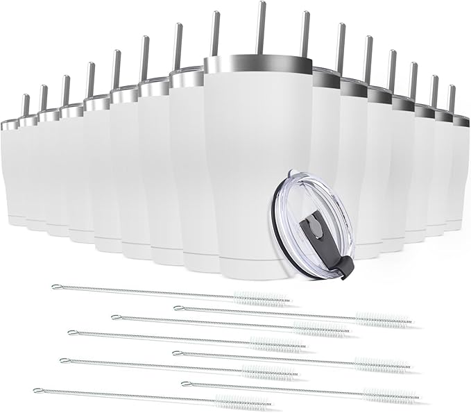 16 Pack 20oz Stainless Steel Tumblers Bulk Reusable Travel Mugs with Lid, Double Wall Powder Coated Coffe Cup for Home, Office, Outdoor Suitable for Vehicle Cup Holders