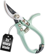 Modern Sprout Hand Pruners - Lightweight Pruning Shears W/Easy Lock- Gardening Scissors - Bypass Sharp Carbon Steel Blade - Rust Resistant - Garden Tools - Reusable Holster - Green