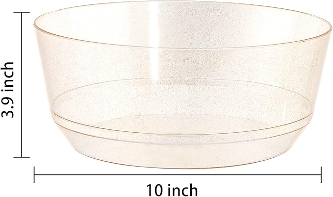 Hioasis 8 Pack Plastic Serving Bowls 128oz Gold Glitter Plastic Bowls Heavy Duty Disposable Serving Bowls for Party Snack & Salad & Candy & Bar Buffet