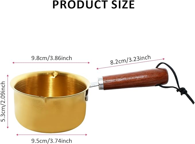 Upgraded Golden Mini Butter Warmer 300ml, 2-Pack Stainless Steel Small Pots for Melting Chocolate, Butter, Wax, Heating Milk, Oil, Frying Eggs & More