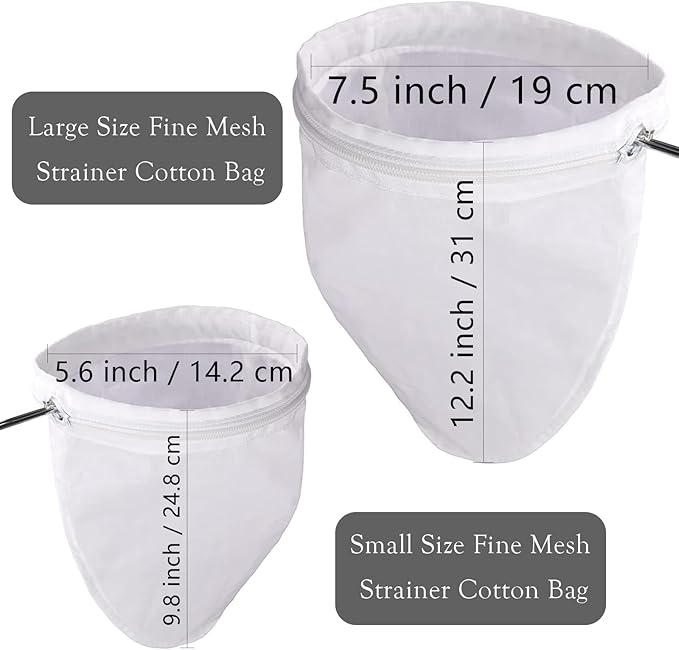WMKGG Ultra Fine Mesh Strainer Bags, Reusable Mesh Filter Bags with Stainless Steel Handle Frame for Filter NutMilk, Coffee, Milk, Butter, Juices and Fresh Cheese (Large + Small)