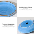 Y YHY 8.5'' Pasta Bowls Set of 6, 30 oz Ceramic Shallow Salad Bowls, Large Serving Soup Bowls Pasta Plates, Microwave & Dishwasher Safe Dinnerware Valentine's Day Gift, Gradient Blue