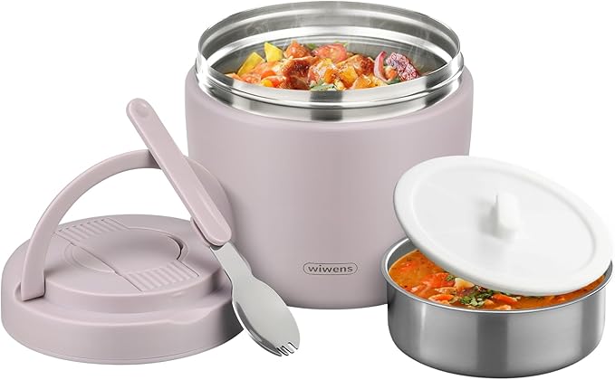 Thermo Food Jar for Hot Food Adults 32OZ Soup Thermo Lunch Containers Wide Mouth Vacuum Insulated Stainless Steel Leakproof Bento Box with Spoon (Purple)