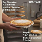 125-Pack 9 5/8" Foil Pie Pans - Deep 1 3/16" Disposable Aluminum Pie & Tart Pans with Full Curl Rim - For Commercial Baking, Batch Cooking, Freezer Storage & Retail Packaging