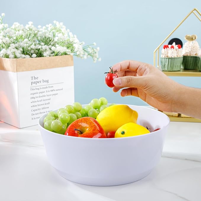 Hioasis 8 Pack Plastic Serving Bowls 128oz White Plastic Bowls Heavy Duty Disposable Serving Bowls for Party Snack & Salad & Candy & Bar Buffet