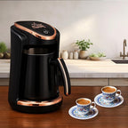 Any Morning Turkish & Greek Coffee Maker-Machine, 1 to 4 Cups Capacity, 100% BPA Free, 400W Electric Coffee Pot with Cook Sense Technology, Anti-Spill Design, Authentic Foamy Brew, Black