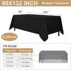 sancua 6 Pack Black Tablecloth 90 x 132 Inch - Rectangle Table Cloth for 6 Feet Tables Stain and Wrinkle Resistant Washable Polyester Table Cover for Dining Wedding Banquet Party Buffet Restaurant