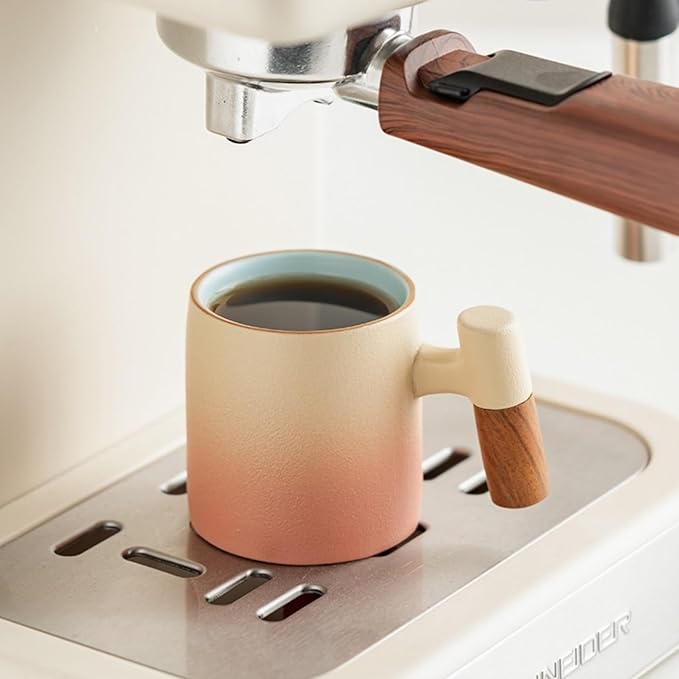 2-Oz Ceramic Espresso Cups with Wood Handle, 2/4-Piece Set for Coffee, Tea, Latte - Dishwasher Safe, Multi-Color & Wood Styles, Gift & Café Use (pink, Wooden Handle2)