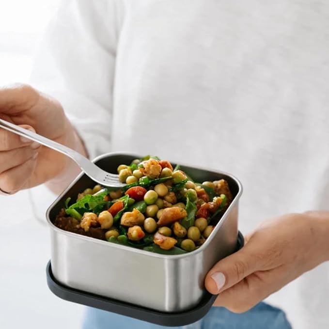 Flexibento - Leak proof Stainless Steel Lunch Box | Lunch Containers| Bento Box | 25 OZ, 2 * 12OZ, 2 * 1.5 OZ set |Snack Containers |Metal Lunch Box |SIlicone Lids|Meal Prep - Mocha Brown