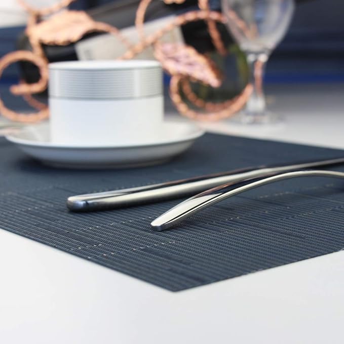 PIGCHCY Placemats Set of 8 Washable Durable Place Mats Vinyl Heat Resistant Non-Slip Table Mats Indoor Outdoor (Midnight Blue)