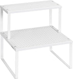 SONGMICS Spice Racks, Set of 2 Metal Cabinet Shelf Organizers, Countertop Organizers, Shelf Risers, Stackable, Expandable, White UKCS005W01