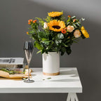 Sweejar Kitchen Utensil Holder with Wooden Bottom, 6.7" Ceramic Utensil Crock to Hold Spatulas for Cooking Countertop, Housewarming, Wedding, Birthday Gift (White)