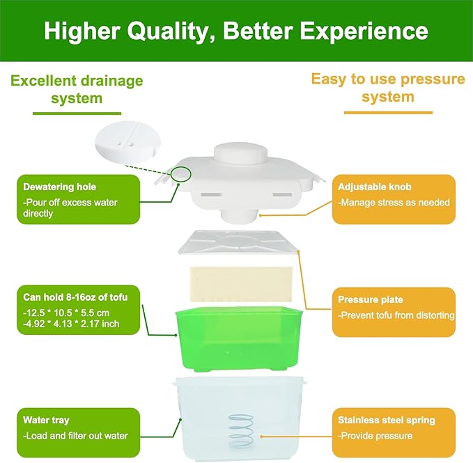 Tofu Press,Adjustable Tofu Press for All Kinds of Tofu and Cheese,Easily Remove Water from Silken/Firm/Extra Firm Tofu,Dishwasher Safe & BPA-Free,Elevate Your Dishes