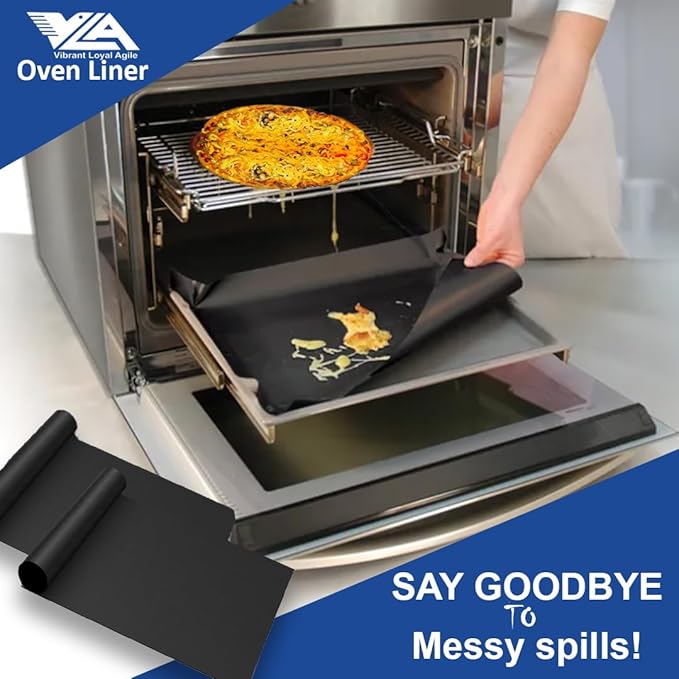 VLA Oven Liners for Bottom of Oven,Big Size 16""x75"" 2 Pack Large Thick Heavy Duty 100% Non-stick Reusable Teflon Oven Mat, Baking Mat for Electric, Gas,, 1_roll_Oven_Liner_Black_75in