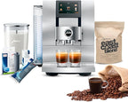 Jura Z10 Coffee Machine Aluminum White Bundle with Filter Cartridge Water Stabilizer, Milk System Cleaner Mini-Tabs, Cleaning Tablets, Milk Containers, and Blend Whole Bean Coffee (6 Items)