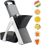 Upgrade Safe Mandoline Slicer for Kitchen, Adjustable Vegetable Chopper, Potato Slicer, French Fry Cutter, Mandoline Slicer for Kitchen (black and white)