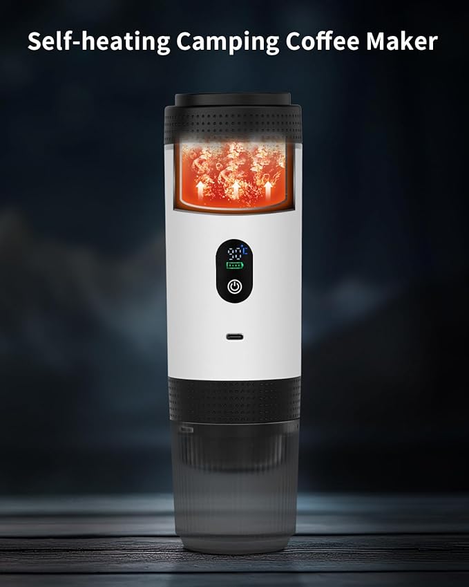 Portable Electric Espresso Machine, Travel Coffee Maker Brewer Compatible with Ground Coffee & NS Capsules (White with LCD Screen)