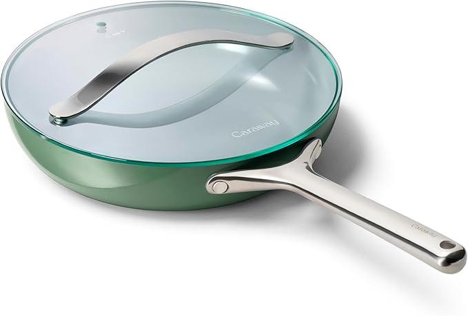 Caraway Nonstick Ceramic Frying Pan With Glass Lid (2.7 qt, 10.5") - Non Toxic, PTFE & PFOA Free - Oven Safe & Compatible with All Stovetops (Gas, Electric & Induction) - Sage