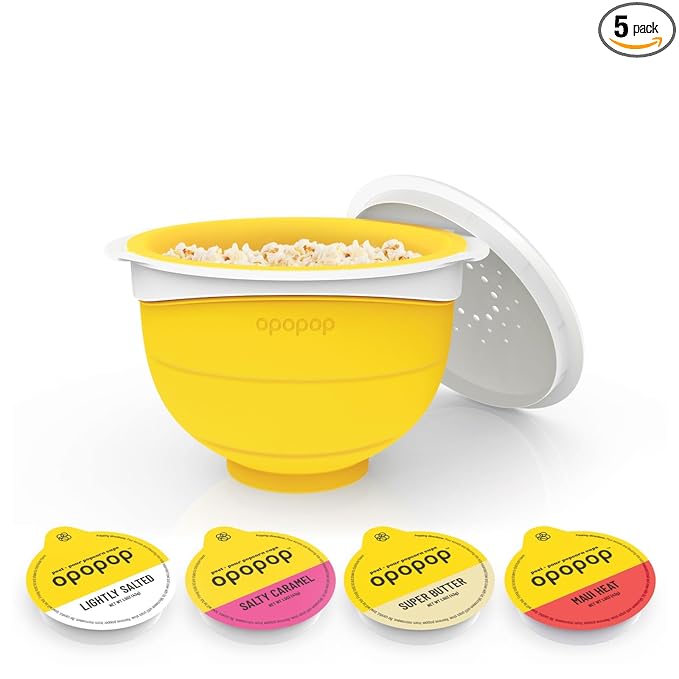 Opopop Microwave Popcorn - Variety 4-Pack Gourmet Popcorn Kit, Collapsible Silicone Popcorn Popper, Popcorn Maker, Gluten Free Snacks Variety Pack, BPA-Free and Dishwasher Safe (New Flavors)