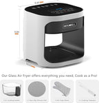 BOSWELL 4.5QT Glass Air Fryer - 6-in-1 with Transparent Bowl | Circulating Air for Crispy Results | Bake, Broil, Air Fry | Temperature Control, Dishwasher Safe (White)