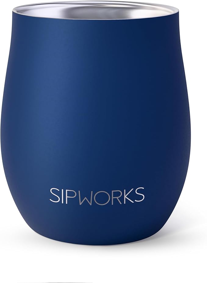 Sipworks Insulated Whiskey Tumbler - 8 oz Stainless Steel Bourbon Lowball Tumbler with Double Walled Vacuum Insulation - Spill Resistant Cocktail Nosing Glass Mug | Travel & Parties - Denim