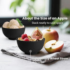 Black Wheat Straw Bowls, 10 OZ Unbreakable Snack Bowls Set of 8, Alternative Plastic Bowl Reusable, Microwave Safe Small Appetizer Bowl for Dessert, Snack, Ice Cream (Black)
