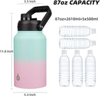 BJPKPK 87oz Insulated Water Bottle, Dishwasher Safe 2/3 Gallon Water Bottle with Ergonomic Handle, BPA Free Leak Proof Water Jug, Stainless Steel Metal Water Bottle with Anti-slip Bottom,Marshmallow