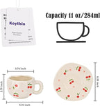 Koythin Ceramic Coffee Mug with Saucer Set, Creative Cute Cherry Cup Unique Irregular Design for Office and Home, 10 oz/300 ml for Latte Tea Milk
